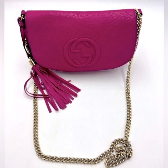 Auth Gucci Medium Fuchsia Leather Soho Crossbody Shoulder Bag Preloved Clutch - Picture 2 of 16